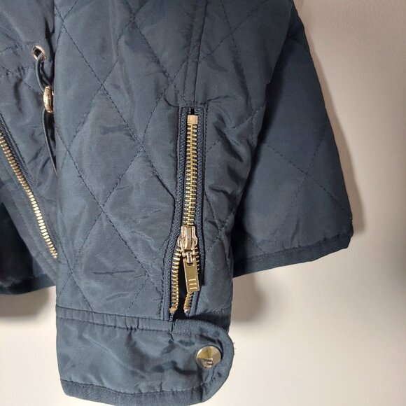 Navy Quilted Zipped Coat With Golden Buttons, Women's Size S - Picture 2 of 8